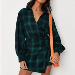 Green plaid wrap over collared romper
